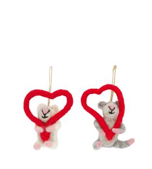 Hanger mouse with heart wool 6x5x10cm C/2