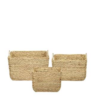 Basket rectangular waterhyacinth with handle 58x38x43cm  - Natural