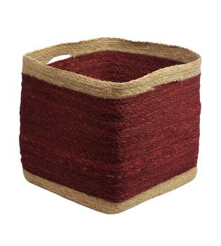 Basket square seagrass with handle 38x38x38cm S3 - Red