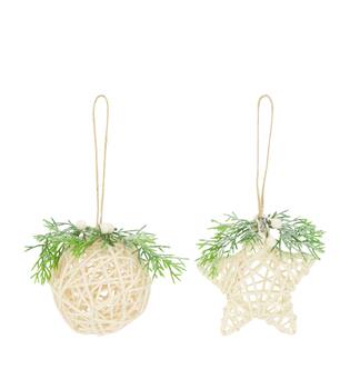 Hanger ball and star rattan 8x8x10cm A/2