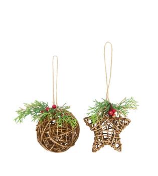 Hanger ball and star rattan 8x8x10cm - Brown