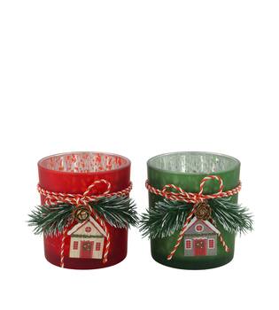Tealight holder glass 7.3x7.3x8cm  - Red