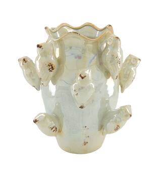 Vase with owl ceramic 29.5x29.5x30.5cm - White