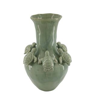 Vase with turtle ceramic 27.7x27.7x41cm - Green