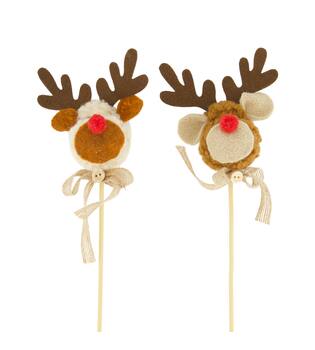 Reindeer fabric on stick 9x6x57cm  - Cream