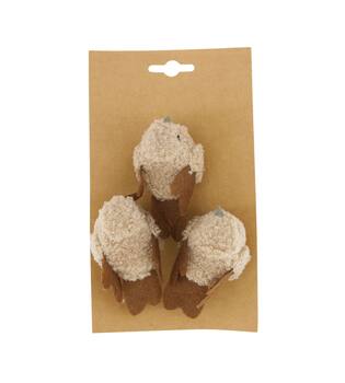 Bird fabric 8.5x5x4cm 3pc - Brown