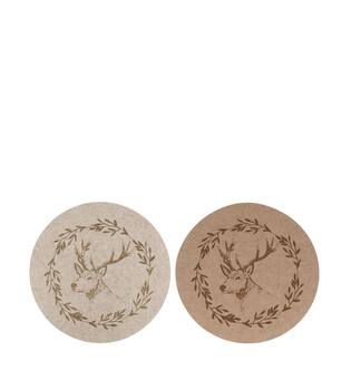 Placemat round with reindeer felt 38x38x0.3cm C/2