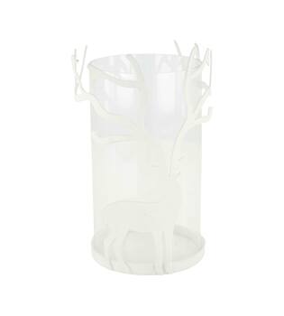 Tealight holder deer metal 12x12x19.5cm - White