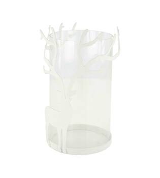 Tealight holder deer metal 12x12x19.5cm - White