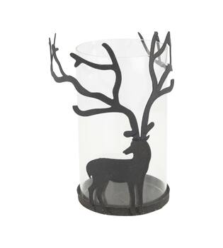 Tealight holder deer metal 12x12x19.5cm - Black
