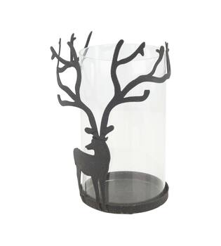 Tealight holder deer metal 12x12x19.5cm - Black