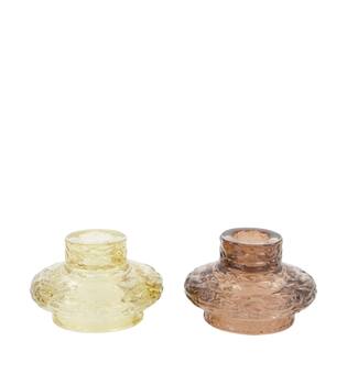 Dinnercandle holder glass 9x9x5.5cm  - Brown