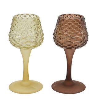 Tealight holder glass 7.5x7.5x16.5cm  - Brown