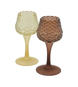 Tealight holder glass 7.5x7.5x16.5cm  - Brown