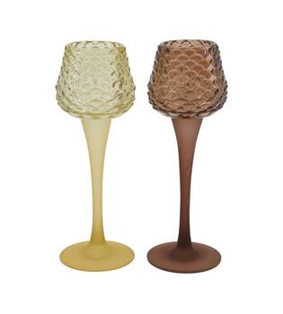 Tealight holder glass 7.5x7.5x22cm  - Brown