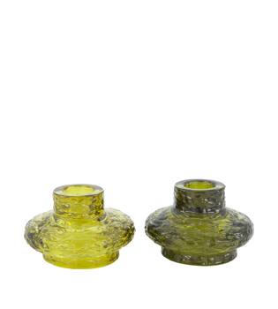 Dinnercandle holder glass 9x9x5.5cm  - Green