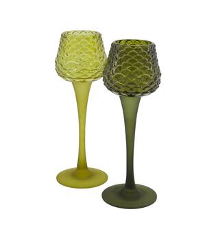 Tealight holder glass 7.5x7.5x22cm  - Green