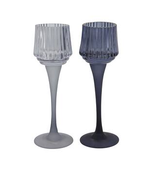 Tealight holder glass 7.5x7.5x22cm  - Blue