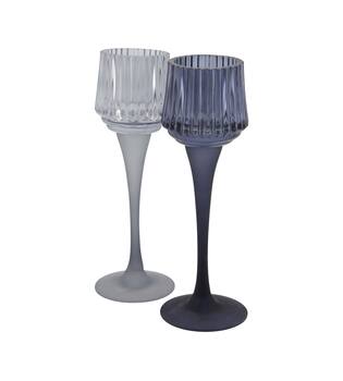 Tealight holder glass 7.5x7.5x22cm  - Blue