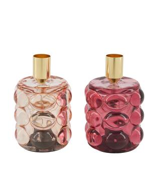 Dinnercandle holder with led glass 8.5x8.5x12.5cm  - Pink