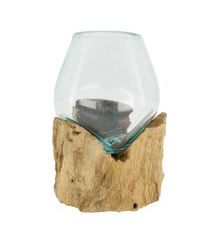 Root teak wood with glass 9x9x12.5cm - Natural