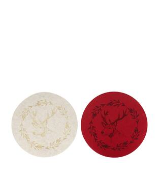 Placemat round with reindeer felt 38x38x0.3cm C/2