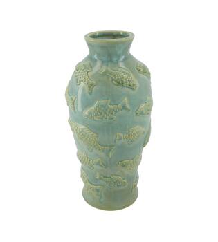 Vase fish ceramic 17.5x17.5x35cm - Blue
