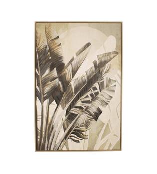 Wall art leaf canvas with frame 77.6x4.3x117.6cm - Cream