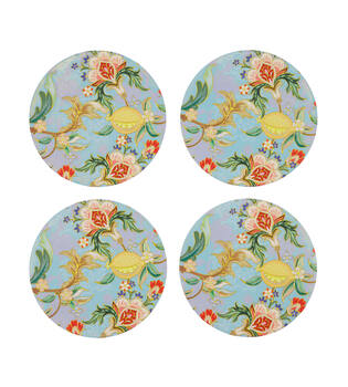 Decorative tile round ceramic with magnet 10.3x10.3x0.7cm 4pc - Multi