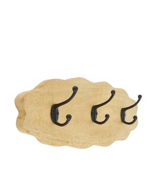 Coat rack mango wood with 3 hooks 48x18x9.5cm - Natural