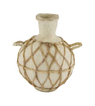 Vase round paper mache with handle 23x16x32cm - Cream