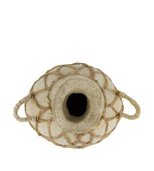 Vase round paper mache with handle 23x16x32cm - Cream