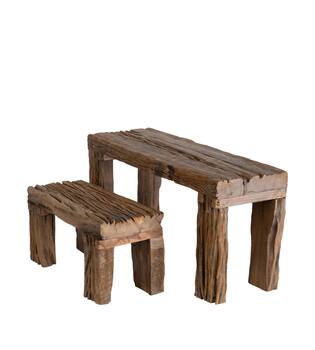 Side table rectangular reclaimed wood vintage 60x21x30cm S/2