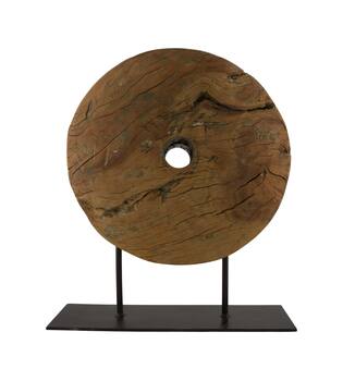 Statue round reclaimed wood vintage 40x12.5x40cm - Brown