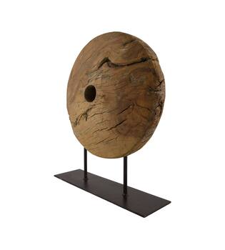 Statue round reclaimed wood vintage 40x12.5x40cm - Brown