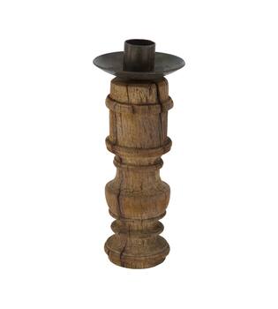 Pillar candle holder round reclaimed wood 6x6x15cm - Brown