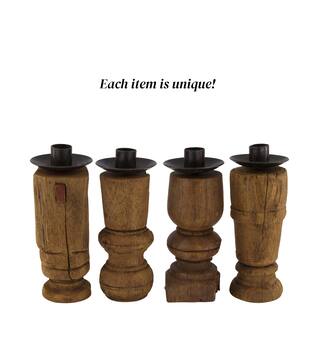 Pillar candle holder round reclaimed wood 6x6x15cm - Brown
