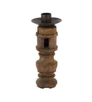 Pillar candle holder round reclaimed wood 6x6x15cm - Brown