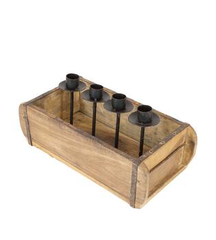 Dinnercandle holder brickmould reclaimed wood vintage 31x14x16cm - Natural