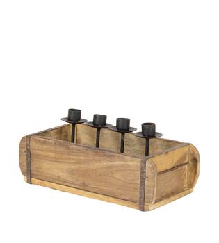 Dinnercandle holder brickmould reclaimed wood vintage 31x14x16cm - Natural