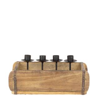 Dinnercandle holder brickmould reclaimed wood vintage 31x14x16cm - Natural