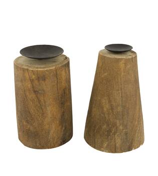 Pillar candle holder round reclaimed wood vintage 10x10x24cm A2 - Natural