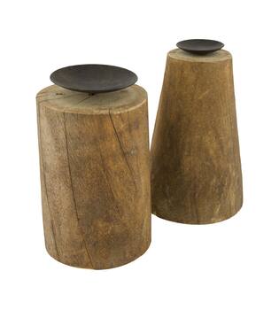 Pillar candle holder round reclaimed wood vintage 10x10x24cm A2 - Natural