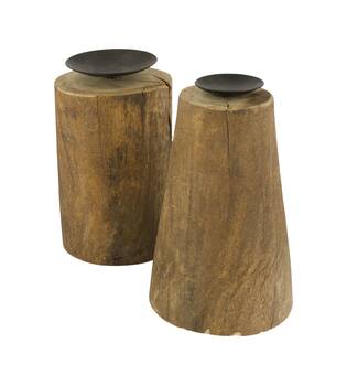 Pillar candle holder round reclaimed wood vintage 10x10x24cm A2 - Natural