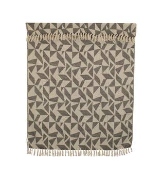 Plaid geometric print cotton 150x125x2cm - White