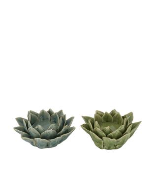 Tealight holder flower ceramic 15x15x6.5cm C2 - Blue