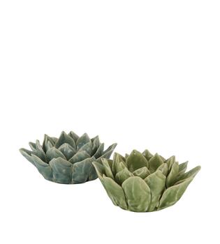 Tealight holder flower ceramic 15x15x6.5cm C2 - Blue
