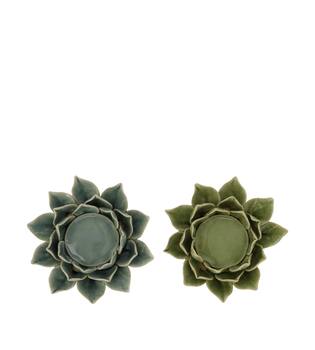 Tealight holder flower ceramic 15x15x6.5cm C2 - Blue