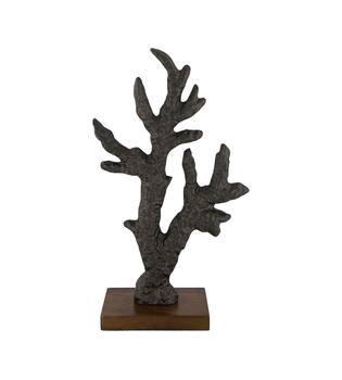 Statue with mango wood base aluminium 19x9x30cm - Brown