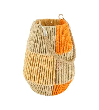 Lantern paper rope with glass 18x18x24cm - Orange
